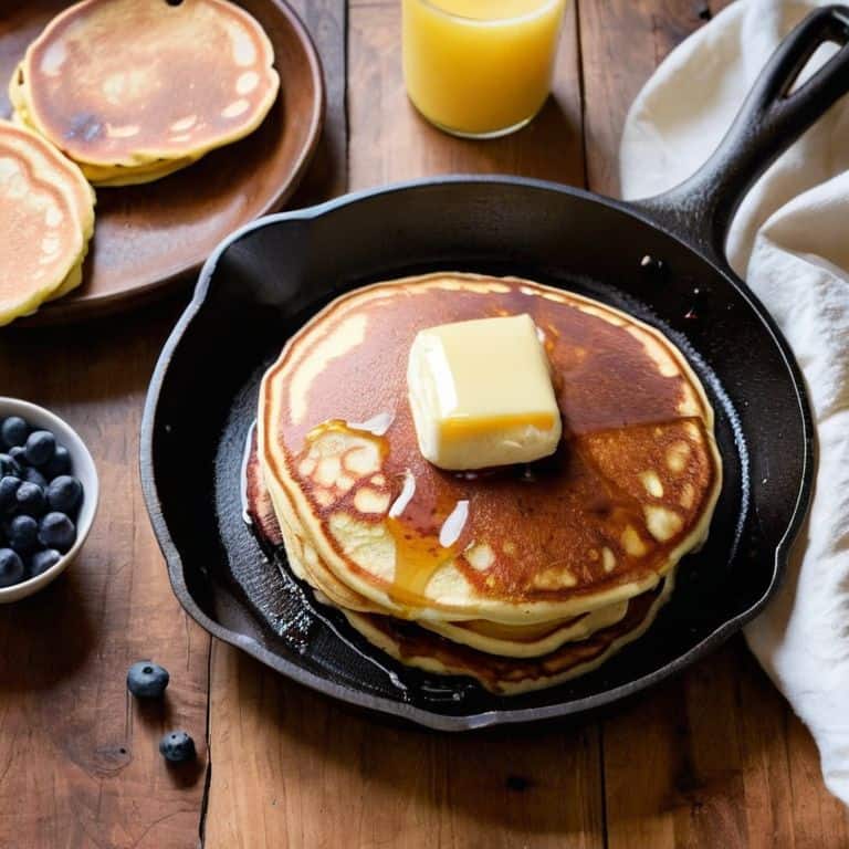 Fluffy Buttermilk Pancakes in cast iron