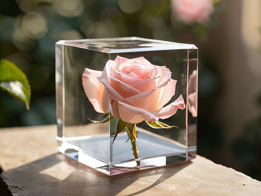 Resin preserved blooming flowers